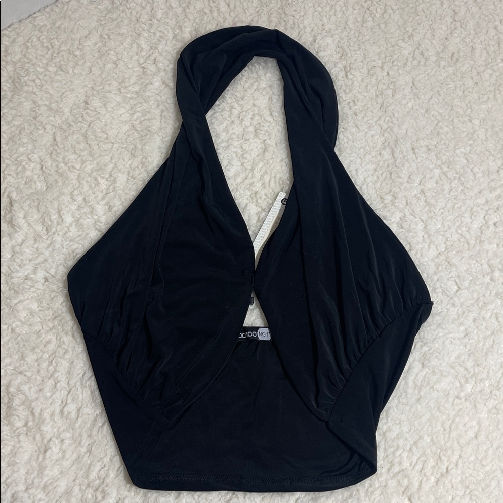 NWT Boohoo Night Black Crossover Halter Crop Top Size US 8 - Picture 8 of 16